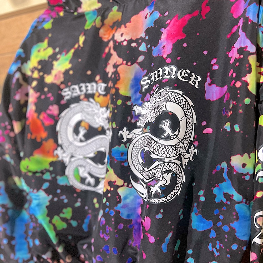 Sinner Splatter Paint Dragon Multi color windbreaker crop top Rue21 Large - Picture 7 of 7